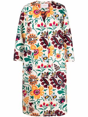 La DoubleJ floral-print snap-fastening coat - Neutrals