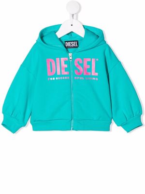 Diesel Kids logo-print zipped hoodie - Blue