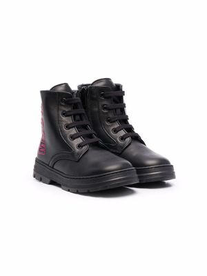 MSGM Kids logo-embroidered leather boots - Black