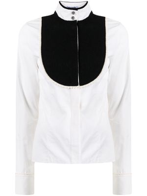 Chanel Pre-Owned contrasting bib button-up shirt - White