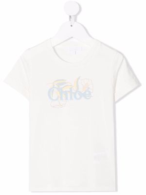 Chloé Kids floral logo print T-shirt - Neutrals