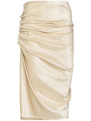 Paco Rabanne ruched-detailing asymmetric midi skirt - Gold
