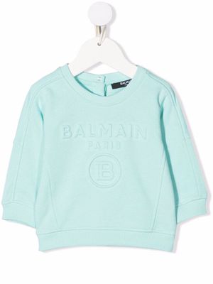 Balmain Kids embossed-logo cotton sweatshirt - Blue