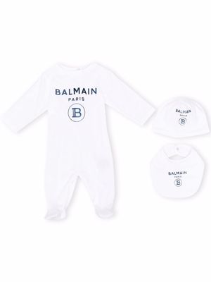 Balmain Kids logo-print cotton babygrow - White
