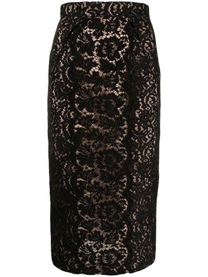 Nº21 lace-layered pencil skirt - Black