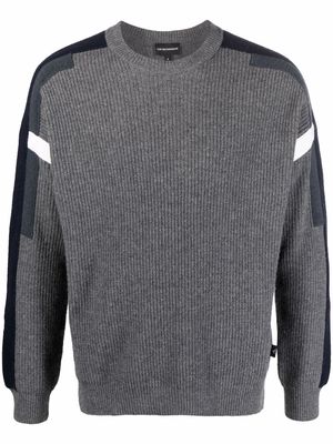 Emporio Armani striped ribbed crewneck sweater - Grey