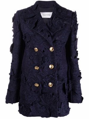 Valentino double-breasted appliqué-detail coat - Blue