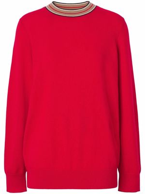 Burberry stripe-neckline cashmere jumper - Red