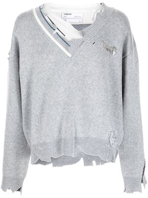 C2h4 distressed-knit layered sweater - Grey