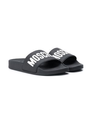 Moschino Kids logo-print slides - Black