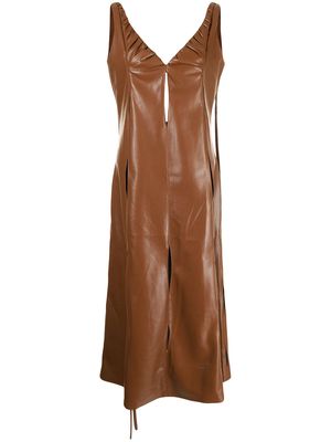 Boyarovskaya faux-leather cut-detail midi dress - Brown