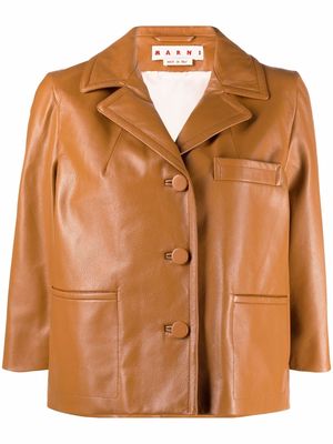 Marni collared leather jacket - Brown