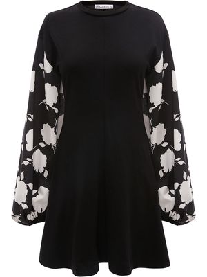 JW Anderson floral-sleeves flared dress - Black