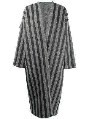 Issey Miyake Pre-Owned 1980s striped open front coat - Grey