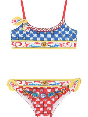 Dolce & Gabbana Kids geometric-print bikini - Blue
