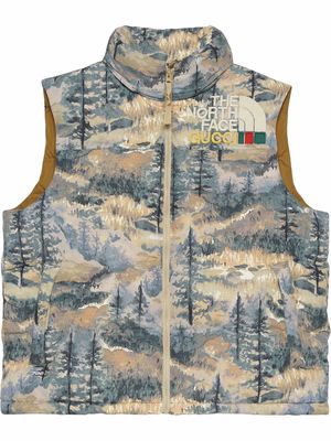 Gucci x The North Face printed padded gilet - Blue