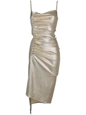 Paco Rabanne metallic pleated dress with side-button ruched detail - Gold