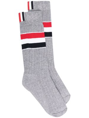 Thom Browne signature-stripe mid-calf socks - Grey