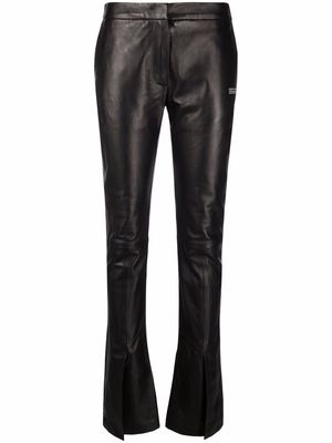 Off-White Corporate logo-print leather trousers - Black