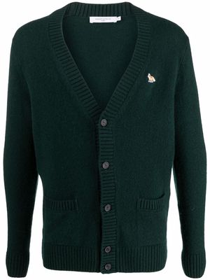 Maison Kitsuné fox-appliqué wool cardigan - Green