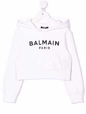Balmain Kids logo-print cotton hoodie - White