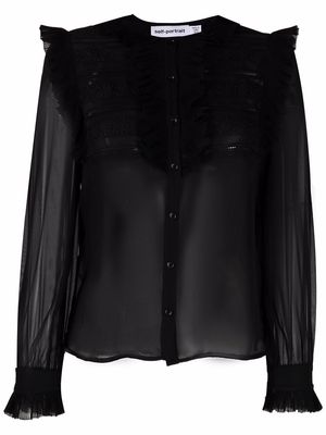Self-Portrait ruffle-detailing sheer blouse - Black