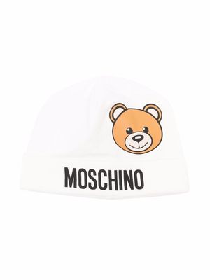 Moschino Kids teddy bear-print beanie - White