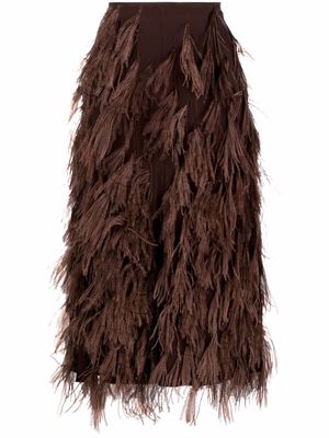 Salvatore Ferragamo feather-embellished midi skirt - Brown