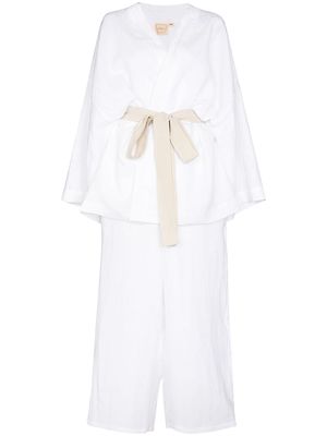 Deiji Studios belted-waist linen pajama set - White