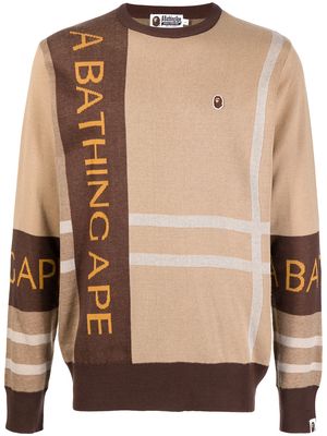 A BATHING APE® intarsia-knit logo jumper - Brown