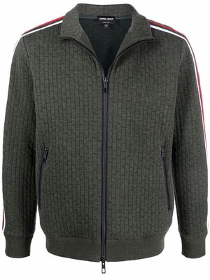 Giorgio Armani logo-embroidered zip-up knitted jumper - Green