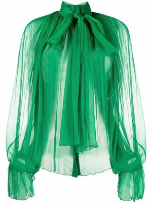 Atu Body Couture sheer pleated pussybow blouse - Green