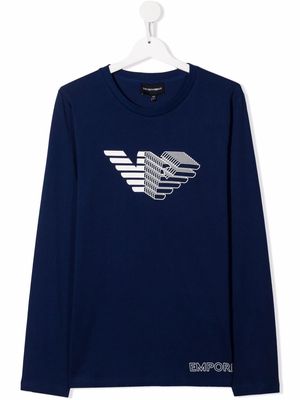 Emporio Armani Kids logo-print long-sleeve T-shirt - Blue