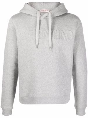 Valentino logo-embossed cotton hoodie - Grey
