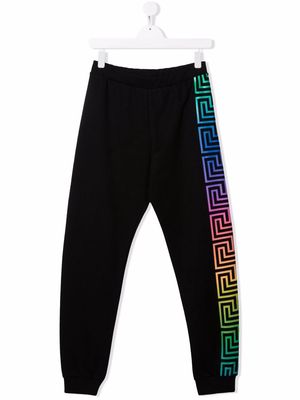 Versace Kids side-stripe print track pants - Black