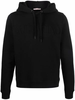 Valentino embossed logo drawstring hoodie - Black