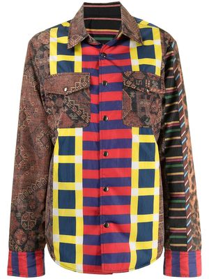 Pierre-Louis Mascia mixed-print reversible shirt jacket - Brown