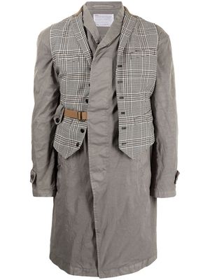 Kolor checked waistcoat layer coat - Grey