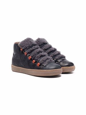 Pèpè shearling-trim lace-up trainers - Blue