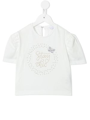 Monnalisa slogan embroidered short-sleeve blouse - White