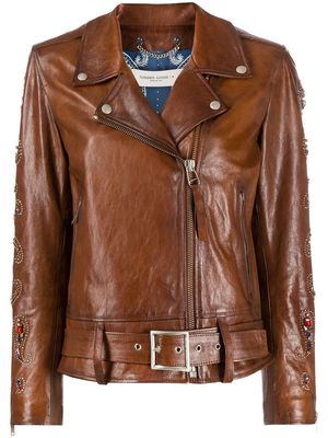 Golden Goose embellished biker jacket - Brown