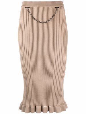 Givenchy ribbed chain-trim pencil skirt - Neutrals