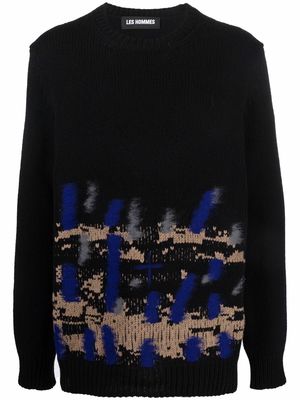 Les Hommes abstract-pattern crew-neck jumper - Black