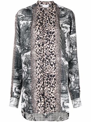 Pierre-Louis Mascia Aloe panelled long-sleeve silk shirt - Brown