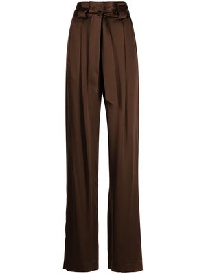 Michelle Mason high-waisted pleated silk trousers - Brown