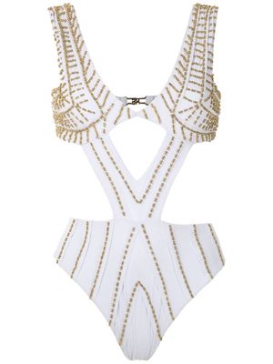 Amir Slama embroidered cut out swimsuit - White