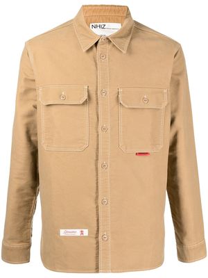 izzue Genuine-embroidered long-sleeve shirt - Brown