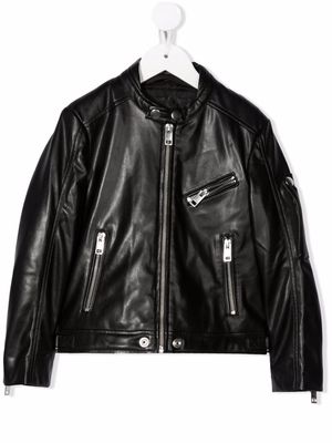 Diesel Kids zip-up faux-leather jacket - Black