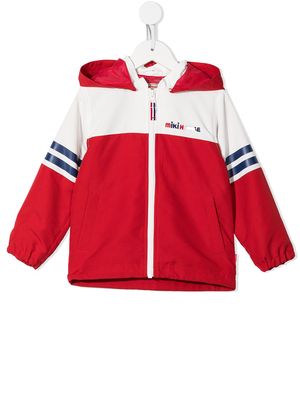 Miki House stripe-detail zip-up hooded jacket - Red