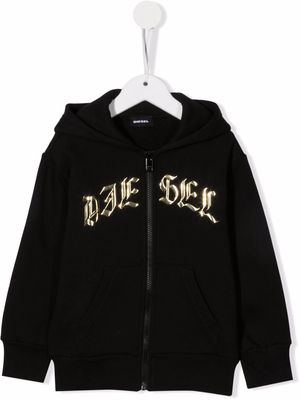 Diesel Kids logo-print zip-up hoodie - Black